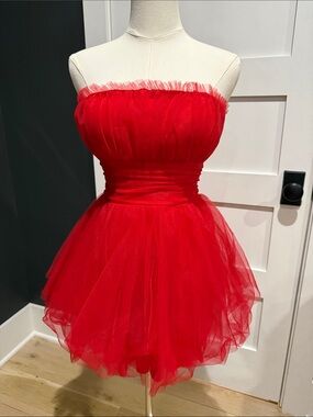 Angel Biba Red Strapless Tulle Mini Dress NWOT